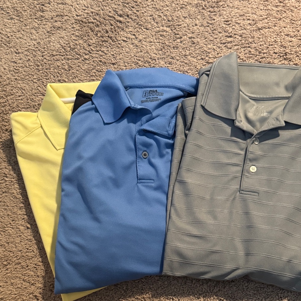 PGA Tour Men's Polo Shirt Trio - Light Blue, Gray, Yellow